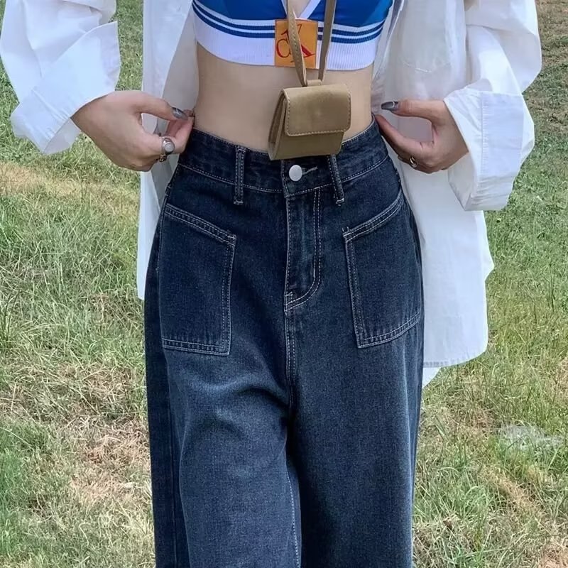 Summer High Waist Wide Leg Jeans Girls' American-style Vibe Style European and American High Street Straight Loose Blue Trendy Pants
