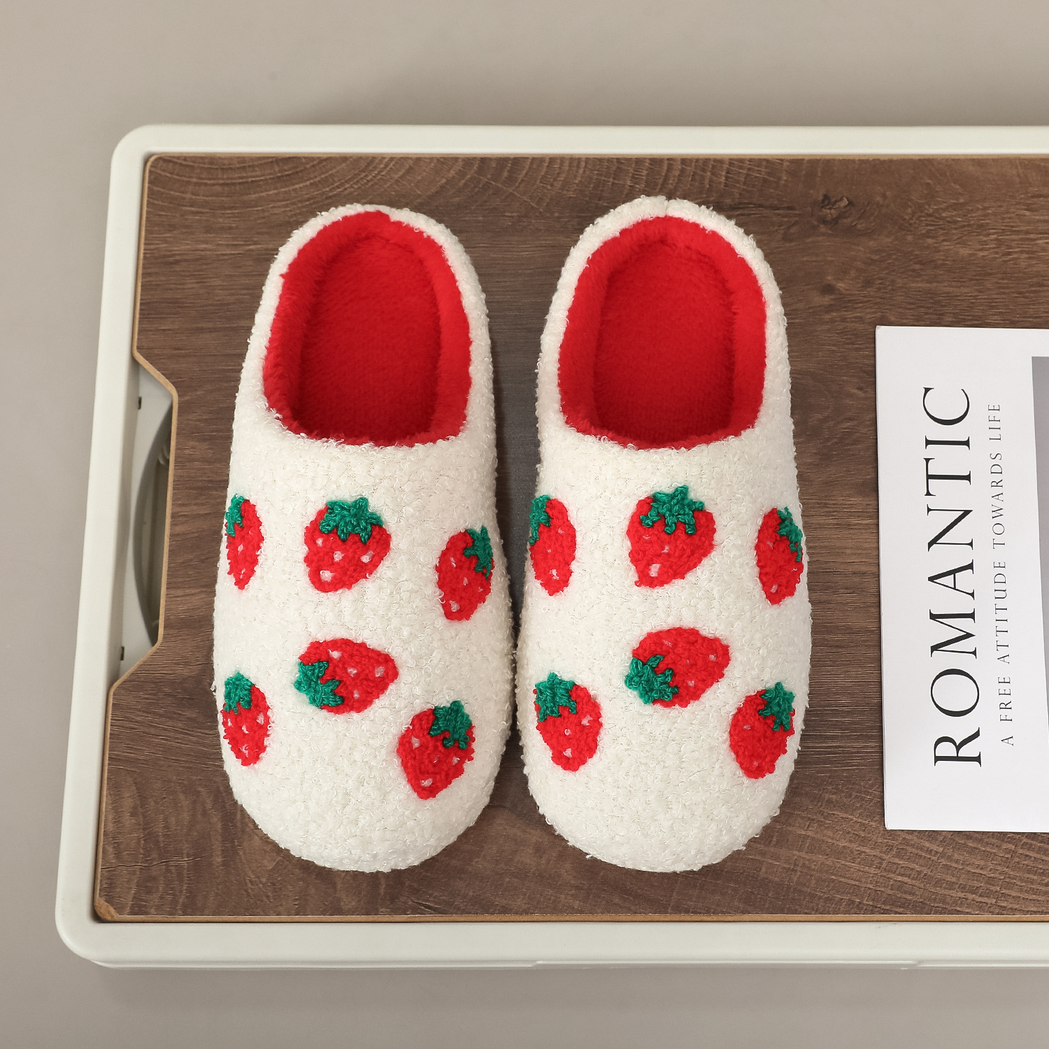 25 New Ins Style Cross-Border Strawberry Cotton Slippers for Women, Fashionable and Warm Home Autumn and Winter Wool Slippers in Stock