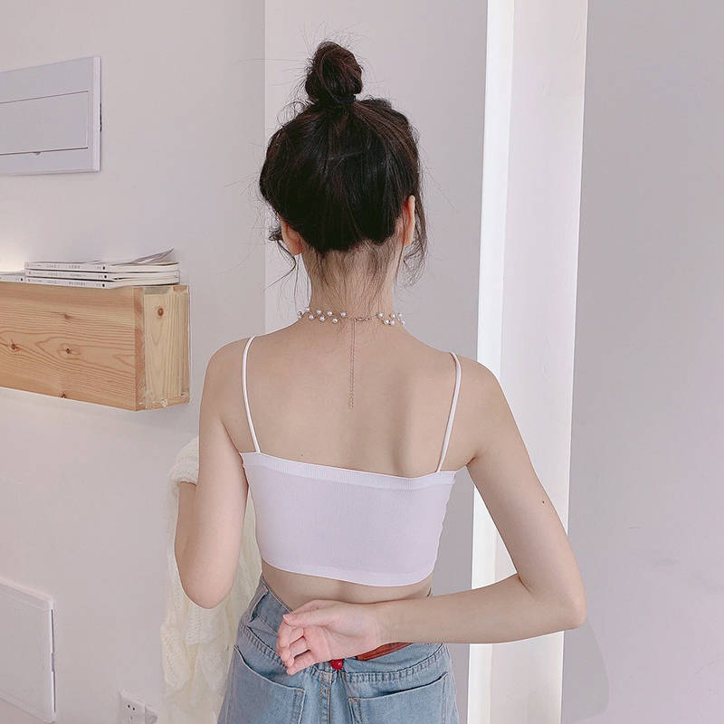 Picture of Summer Beautiful Back Ice Silk Sling Tube Top Wrapped Chest Intimates Female Students Korean Style Sports Vest Anti-Exposure with Chest Pad