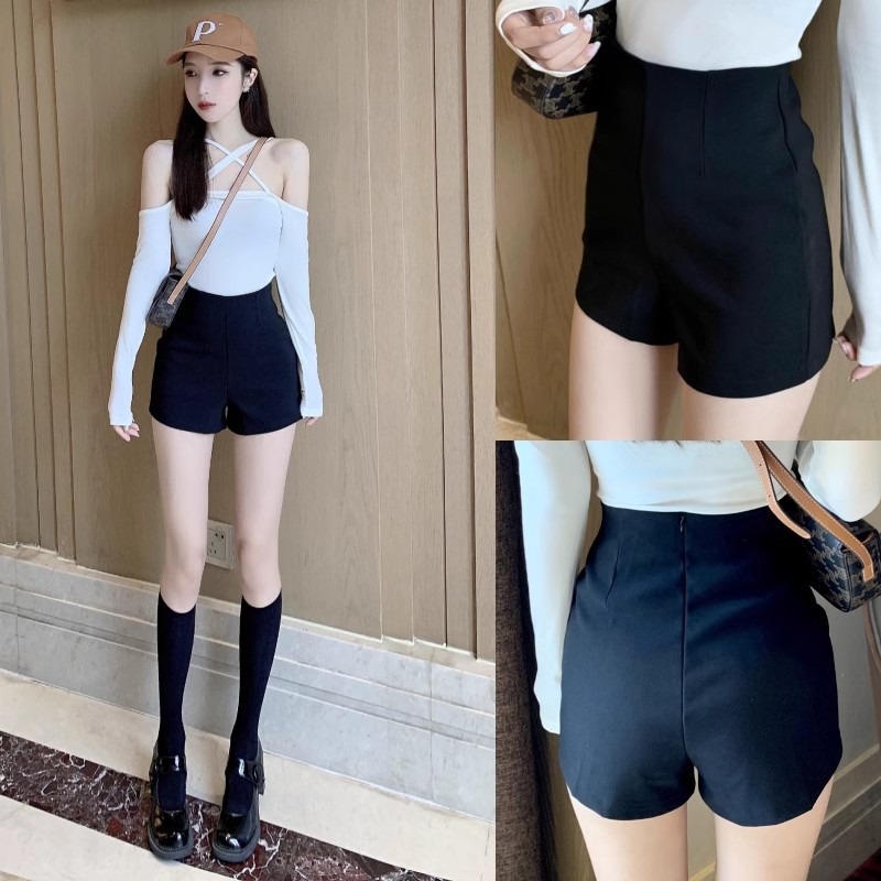 Black Sexy High Waist Design Sense Suit Shorts Women's Summer 2024 Korean Style Slimming High-end Sense Hot Pants