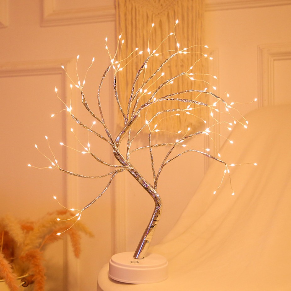 LED cross-border small tree lamp copper wire pearl tree decorative lights all over the sky star atmosphere decorative night light