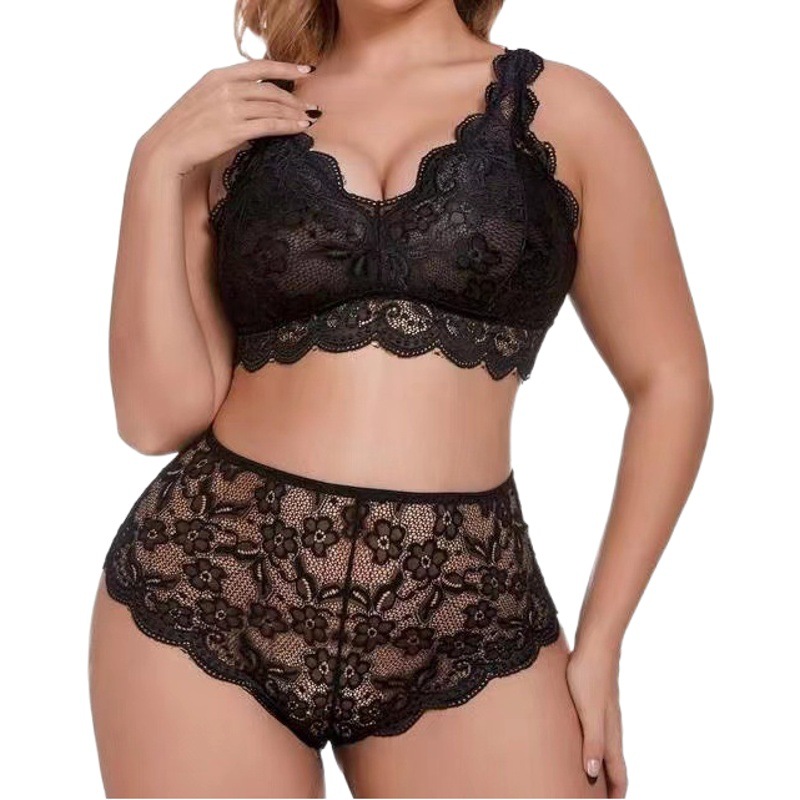New European and American Cross-Border Sexy Pajamas Lace Flower Suspender Shorts Plus Size Passion Midnight See-Through Suit