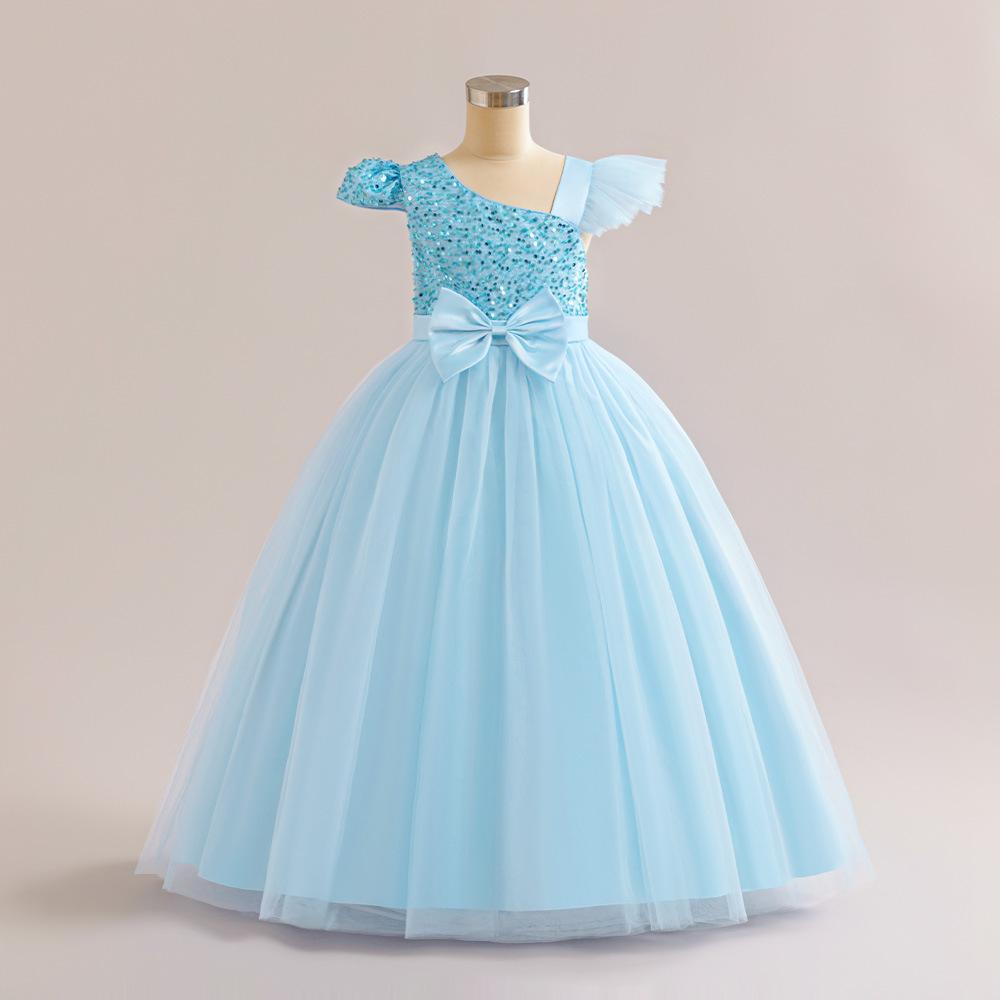 Cross-border AliExpress middle school children's dress bow sequins princess dress children's day small host piano costume