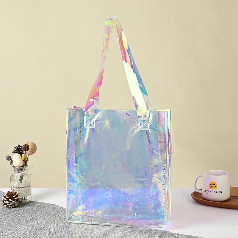 Customized colorful laser pvc transparent handbag colorful internet celebrity portable shopping bag personalized clothing bag customization