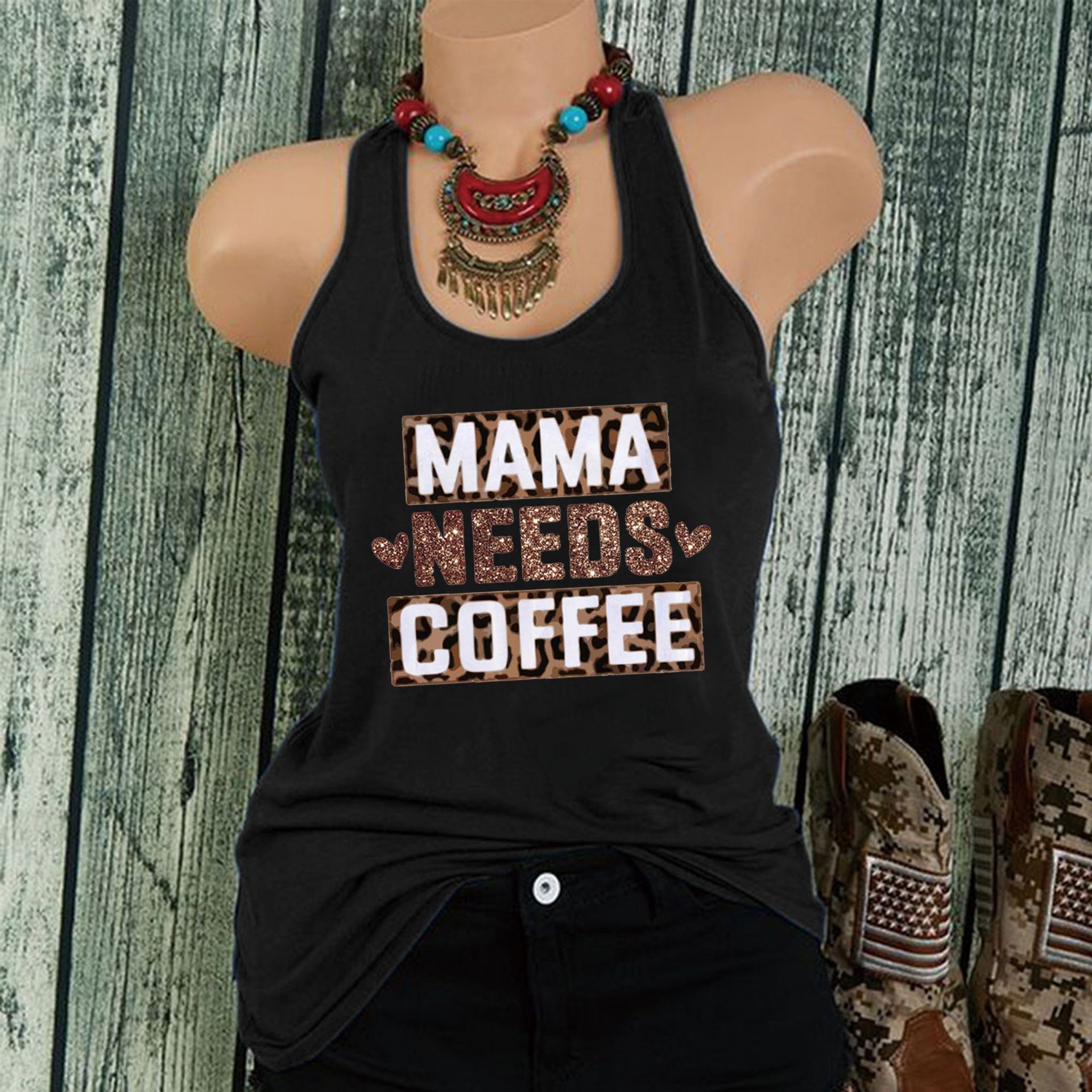 2022 Spring Cross Border shirt Mother's Day New MAMA Printed Vest Women's Summer Loose Vest T-shirt