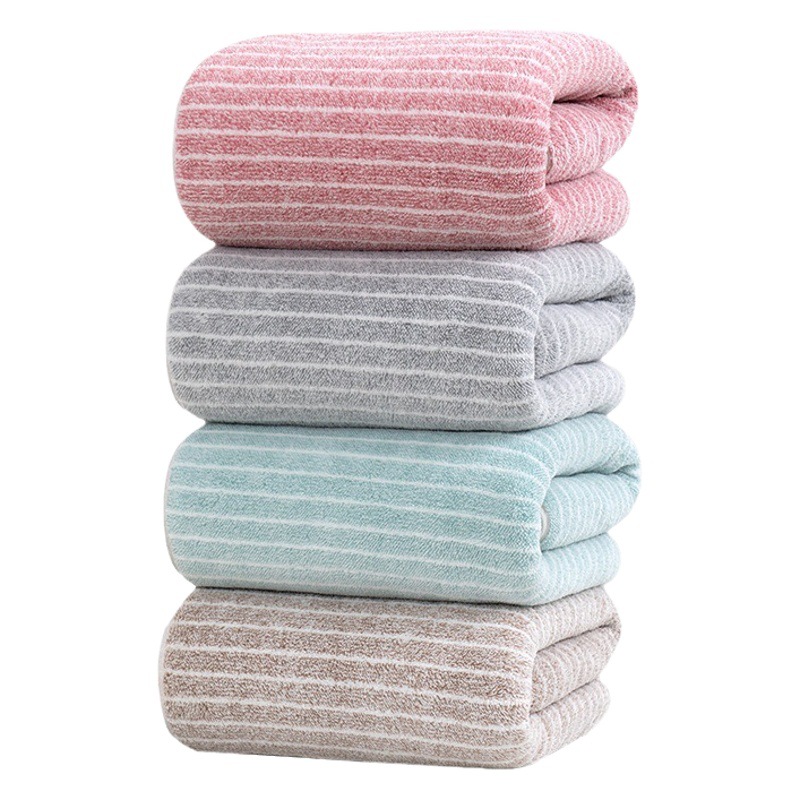 Warp Knitted Coral Fleece Bath Towel Thickened Soft Absorbent Beach Towel Striped Couple Factory Wholesale Household Bath Towel
