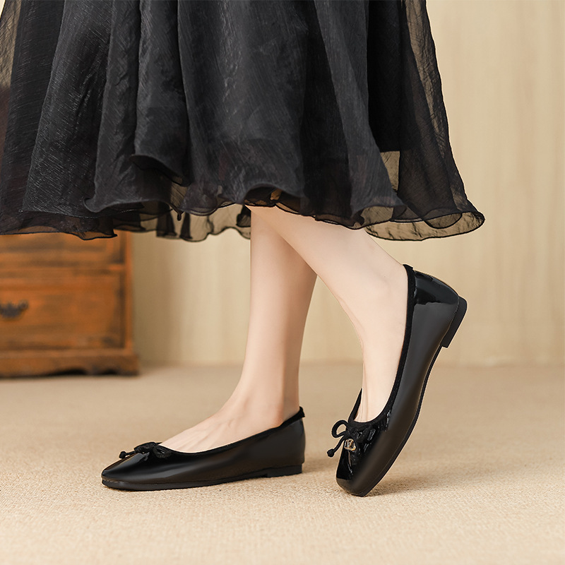 Picture of W712-15 Women's Single Shoes, Spring 2025 New Square Toe Shallow Loafers, Gentle Style Bow Ballet Shoes for Women
