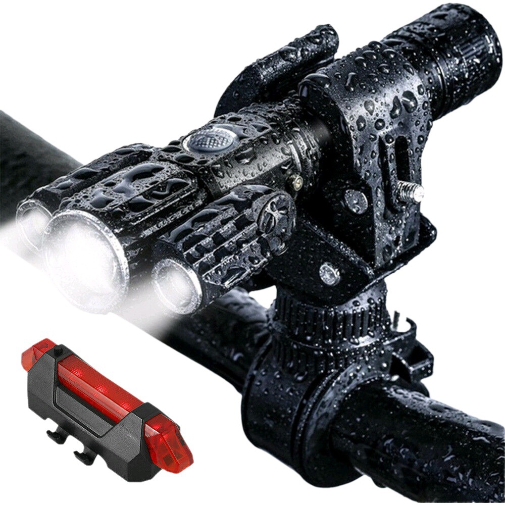 Cross-border hot-selling night riding flashlight 3LED aircraft-shaped flashlight wholesale bicycle light set with tail light