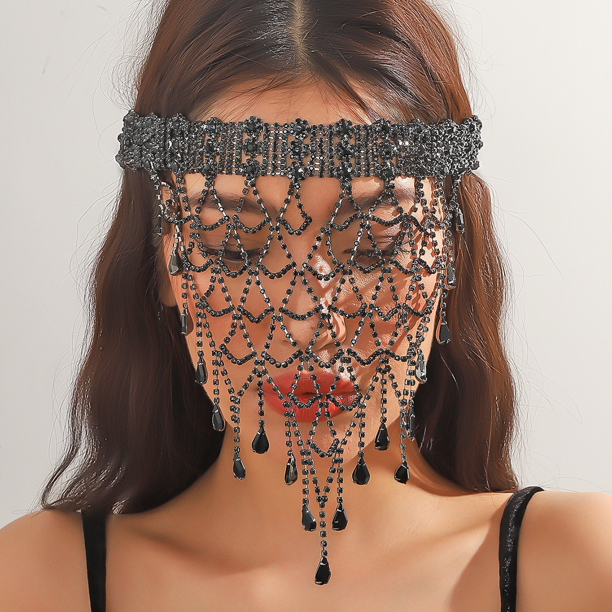 Dingka New Fashion Nightclub Bar Sexy Rhinestone Mask Mask Shiny Prom Tassel Veil Facial Accessories