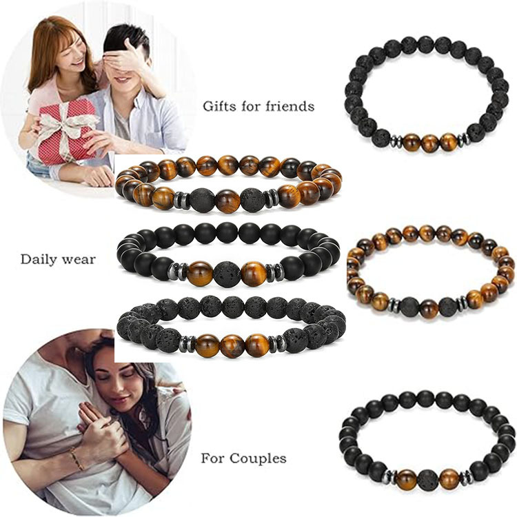 Picture of European and American Cross-Border New 8mm Natural Stone Tiger Eye Peacock Turquoise Elastic Beaded Bracelet for Men and Women Friendship Gifts