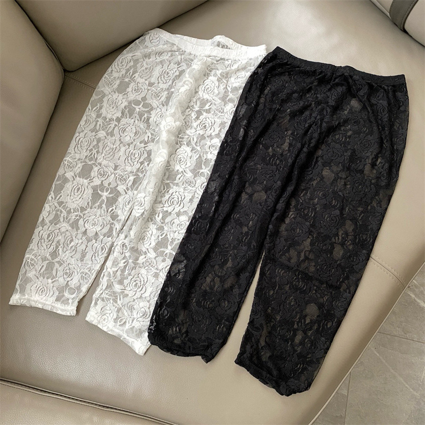 Han Dong Gate Stretch Big Flower Lace Pants Bottoming Shorts Black and White Joker Leggings Live Wholesale
