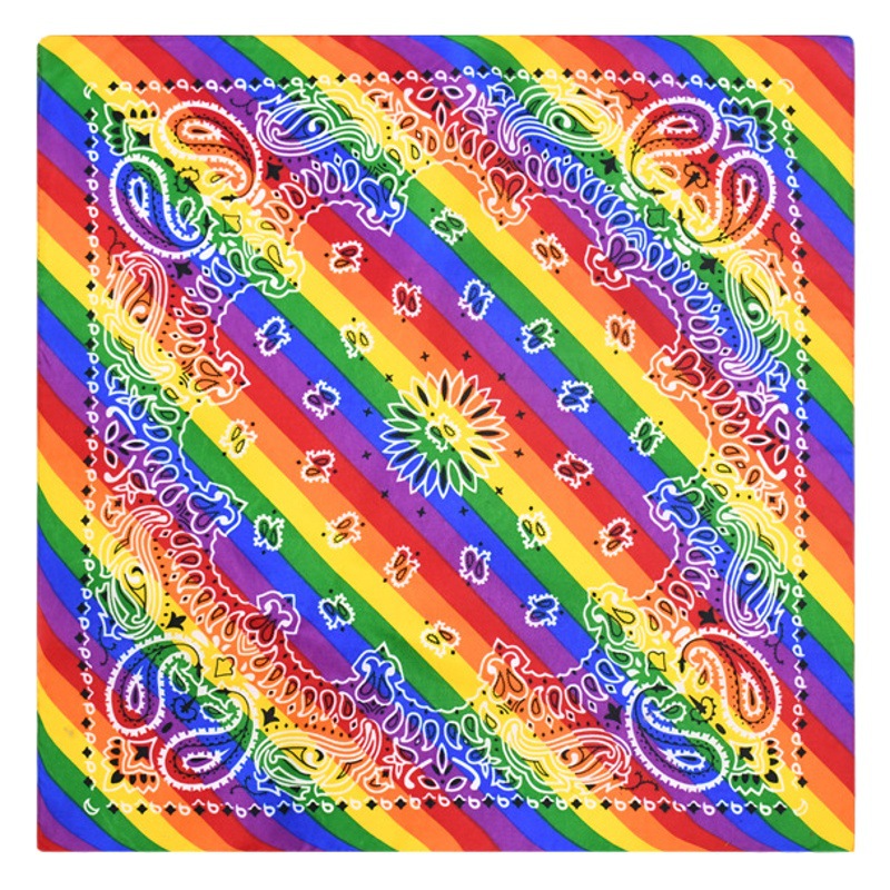Cross-Border European and American Rainbow Multi-Colorful Square Scarf Outdoor Sports Cycling Hip-Hop Hip-Hop Decorative Polyester Headscarf Wholesale