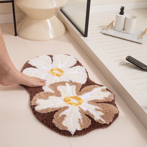 Taili Bathroom Flocking Carpet Floor Mat Small Chrysanthemum Bathroom Super Absorbent Foot Mat Household Bedroom Dirt Resistant Anti-Slip Mat