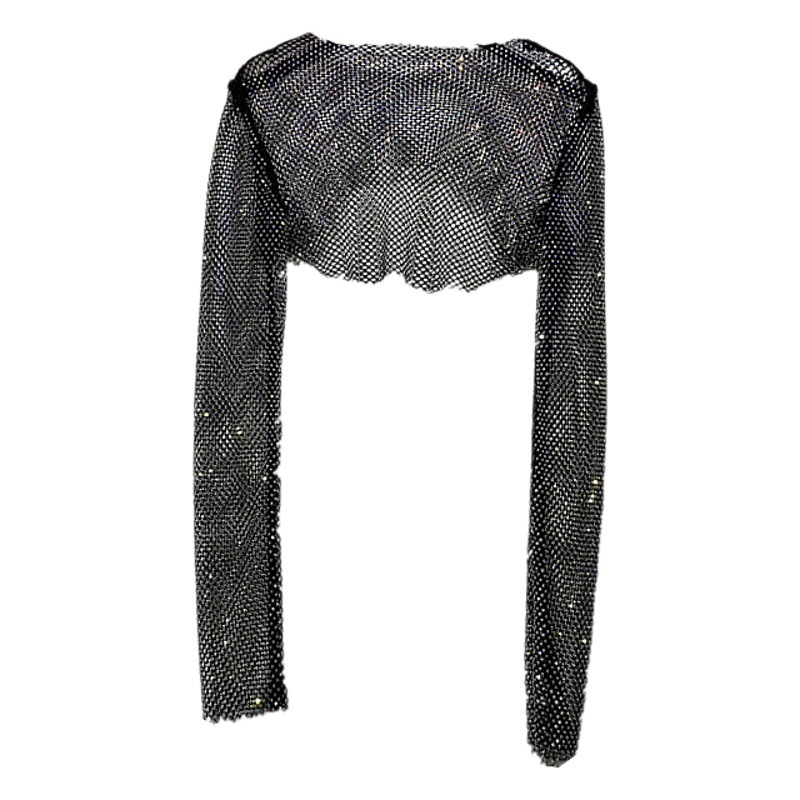A Drop-Shipping Foreign Style Cut Out Short Pullover with Long Sleeves and Suspender Skirt, Small Shirt, Elegant Hot Diamond Top for Women, Trendy