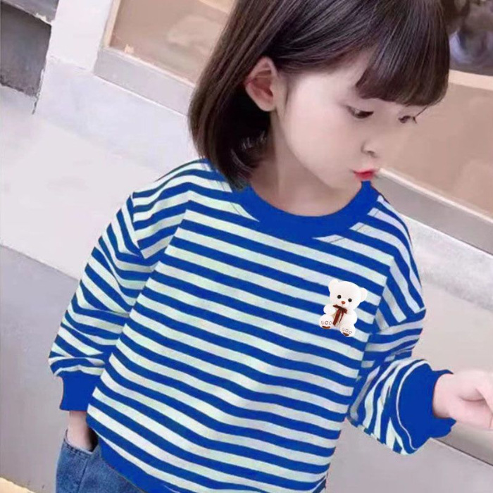 Picture of Girls' 100 Pure Cotton Sweater Spring and Autumn Stylike Striped Children's Long Sleeve Autumn Baby's New Base Shirt