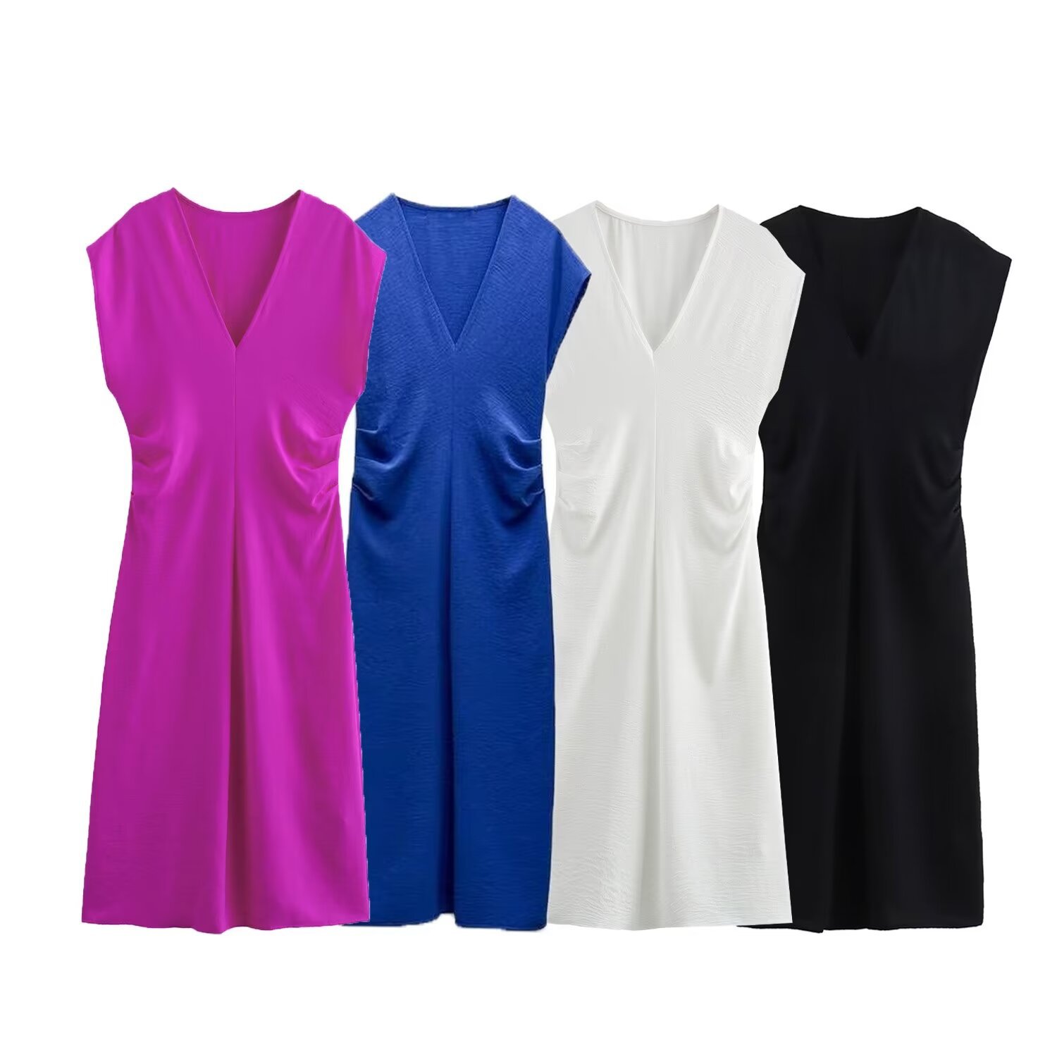 ZA Explosions Cross-border Women's Wear European and American Ins Style 2024 Summer New Four-color Waist Section Pleated Waist dress