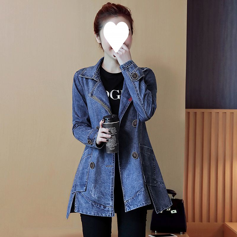 Spring and Autumn Denim Coat Women's 2024 New Fashion Simple Denim Coat Women's Mid-length Dress Collar Jacket