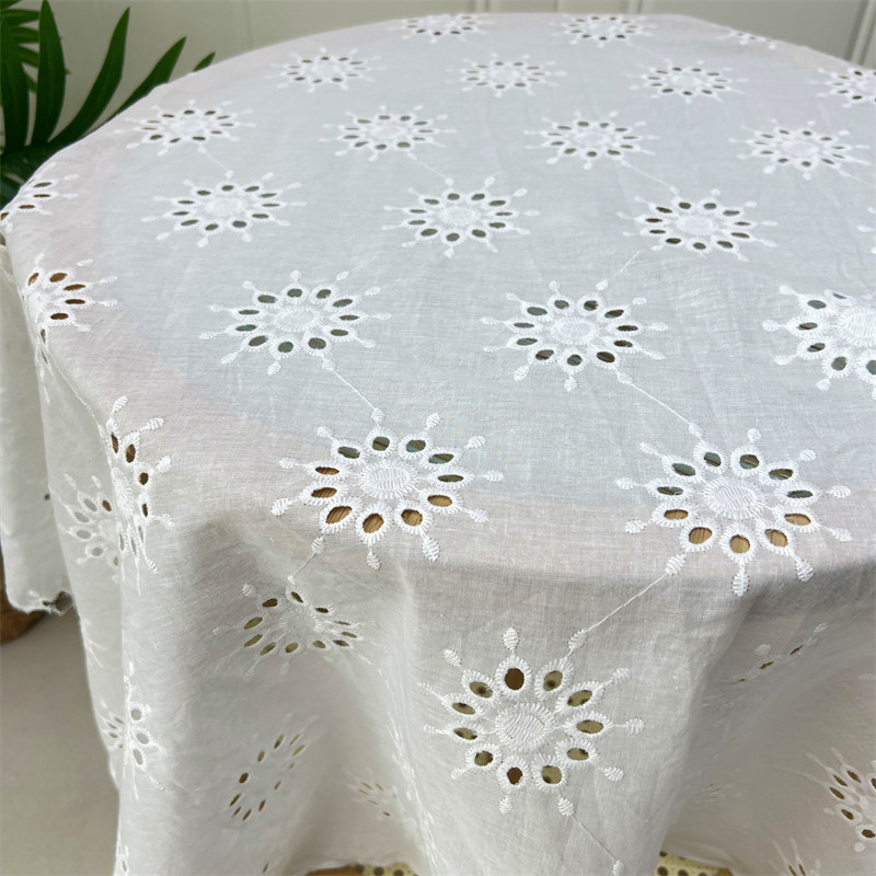 New Cotton Hollow Embroidered Lace Fabric Clothing Fabric Tablecloth Cotton Perforated Lace Embroidered Fabric