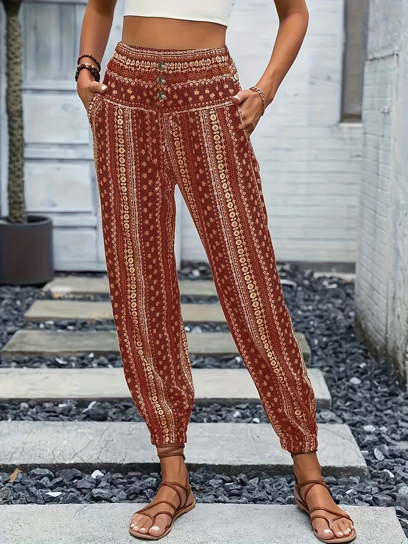 Picture of Women's Summer European-size Casual Loose Tropical Wide-leg Pants Relaxation Full of Summer Travel Necessary Wholesale