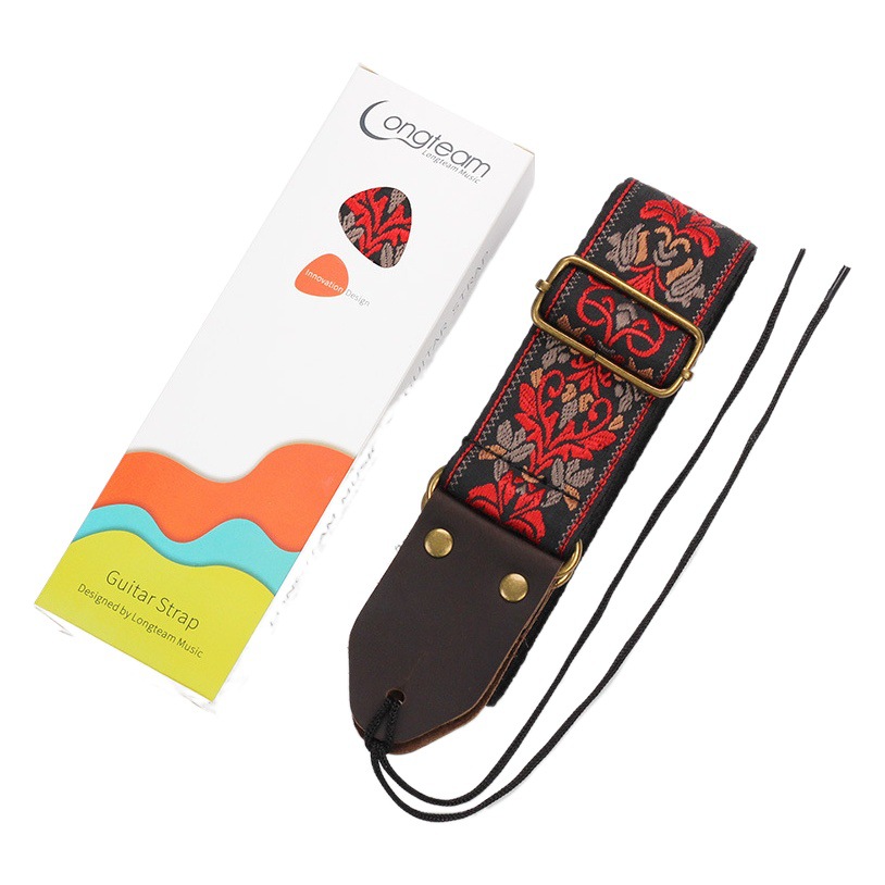Featured Embroidered Guitar Strap Leather Bass Shoulder Strap Thickened Widened Folk Electric Guitar Crossbody Strap Accessories