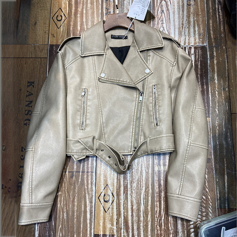 Picture of Hong Kong Style Retro Leather Jacket Women's Short New Casual This Year's Popular Motorcycle PU Leather Jacket