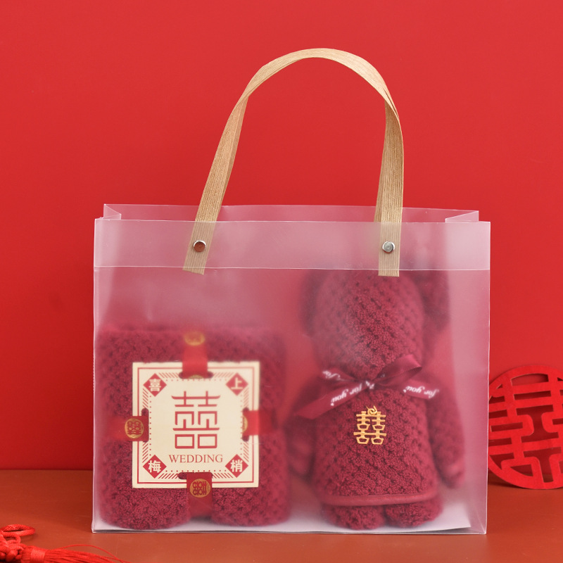 Picture of Bear towel wholesale wedding hand gift wine red wedding gift wedding gift hand gift towel