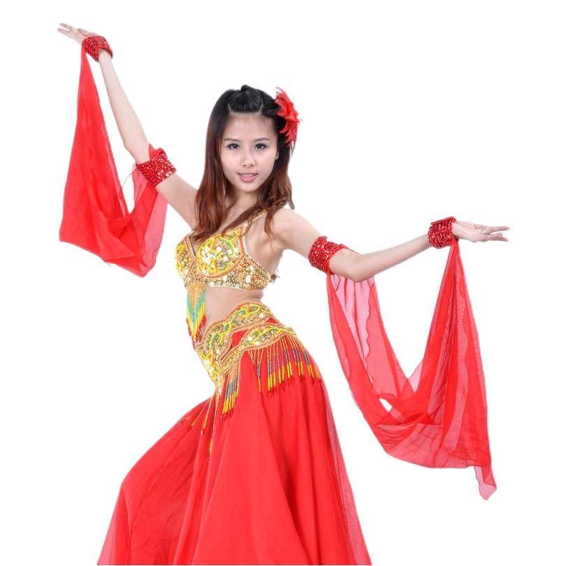 Double Ring Gloves Belly Dance Sleeve Beaded Gloves Performance Costume Performance Costume Performance Costume Chiffon Sleeve