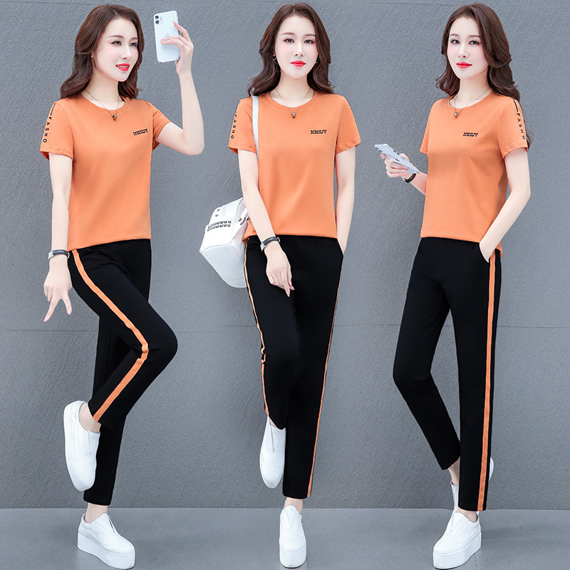 Picture of Pure Cotton Stretch Middle-aged Mother's Casual Sports Suit Women's Summer Short-sleeved Trousers All-match Square Dance Two-piece Set