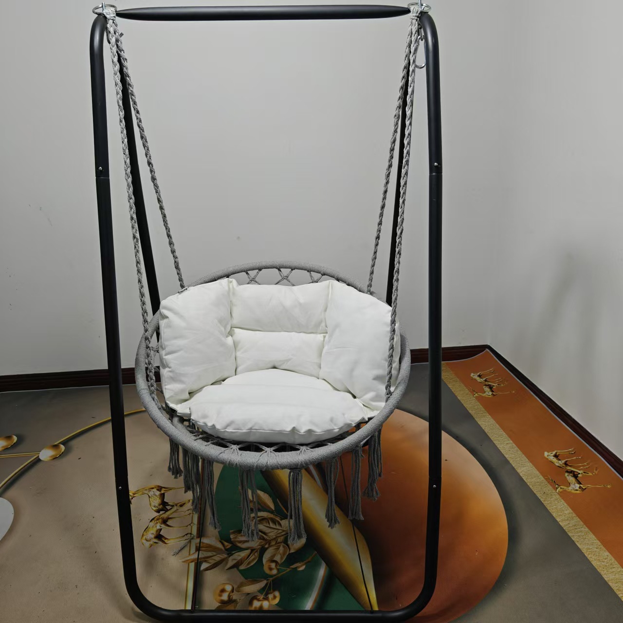 Hanging Basket Hanging Chair Indoor Single Person Household Balcony Swing Net Basket Cotton Rope Woven Rattan Chair Tassel Swing Lazy Chair