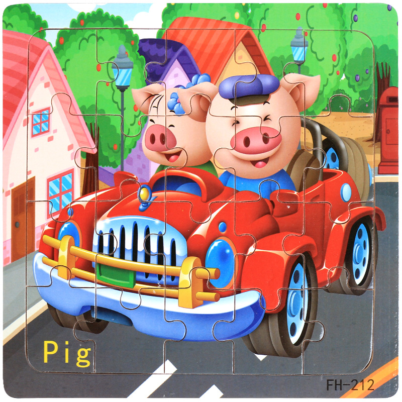 Picture of 20 Pieces of Wooden Kidsren's Intellectual Toys, Wooden Puzzles, Cartoon Animals, Street Stall Toys, Factory Direct Supply
