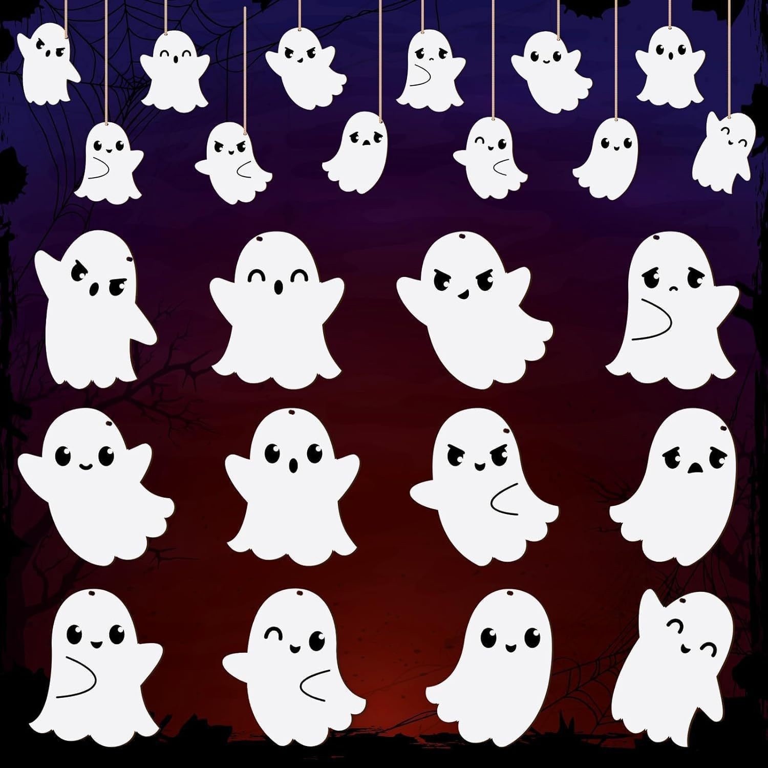 Halloween Wooden Hanging Ornaments Wooden Ghost Ornaments Halloween Wooden Hanging Sign with Rope for Party Home Decoration