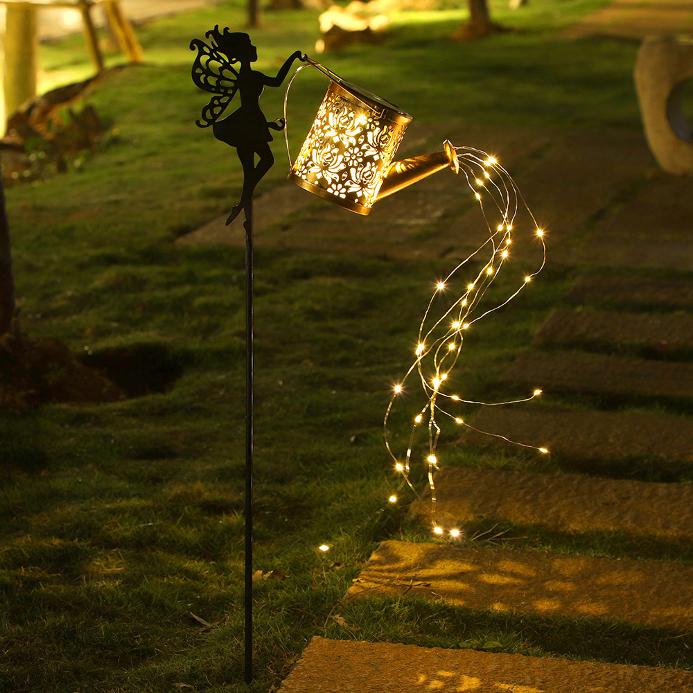 Cross-border best-selling solar flower fairy lawn lamp, iron wrought hollow projection, outdoor courtyard garden sculpture ornament