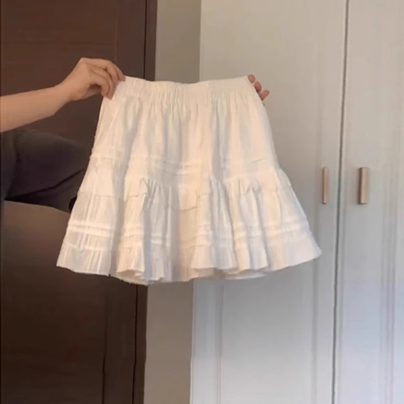 White Cake Skirt Skirt Women's 2025 New Summer Anti-exposure High Waist Slim A- line Ponte Skirt
