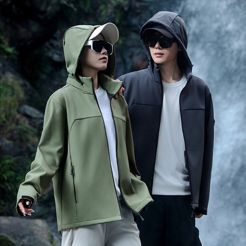 Picture of Fleece-Lined Softshell Jacket for Men, Custom Outdoor Hooded Couple's Jacket, Thickened Windproof Jacket, Warm Coat for Women with Printing