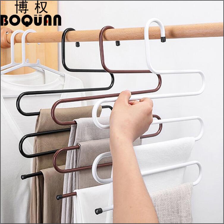 Magic Trousers Rack Multi-functional S-shaped Multi-layer Stainless Steel Trousers Rack Drying Five-layer Wardrobe Storage and Finishing Drying Rack
