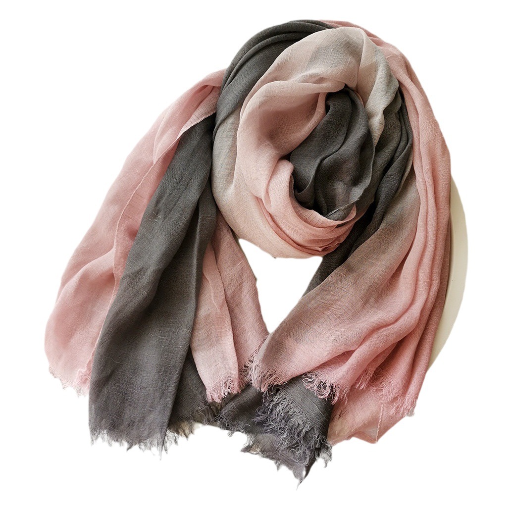 Cotton and Linen Scarf for Autumn and Winter, Gradient Color, Japanese and Korean Style, Bamboo Yarn Shawl with Gradient Color