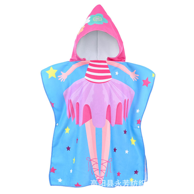 Picture of Children's Cape Bath Towel Microfiber Warp Knitted Cute Cartoon Printed Towel Can Be Worn in the Shower Hooded Absorbent Bathrobe