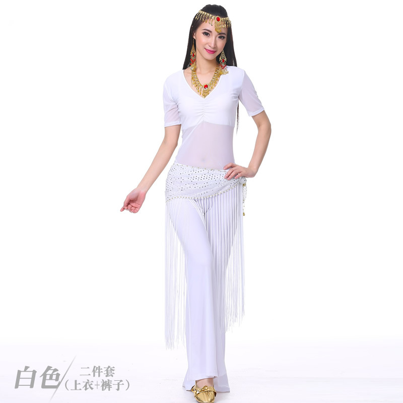 Picture of Dancer's Mid-crumpled Semi-transparent Yarn Short-sleeved Belly Dance Clothes Practice Clothes Clothing Practice Clothes suit New Summer