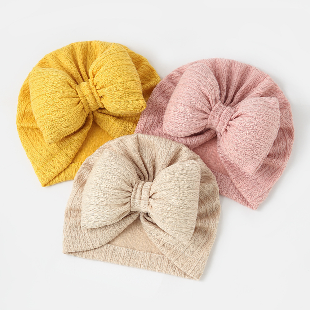 Picture of European and American New Baby Knitted Cotton-Filled Large Bow Kidsren's Pullover Hat Boat Hat Baby Turban Hat Ins Cross-Border