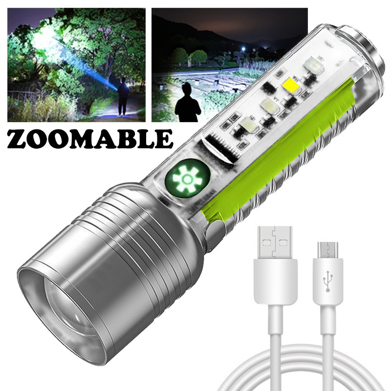 Cross-border mini zoom laser flashlight multi-functional steel clip fast charging portable maintenance work light flashlight