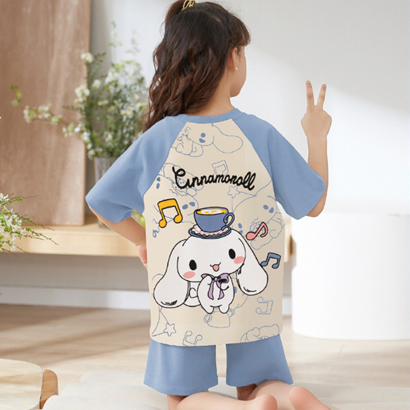 Picture of New Style Pajamas for Girls Summer Thin Air Conditioning Home Clothes for Girls 2024 New Style Short Sleeve Suit for Summer Outer Wear
