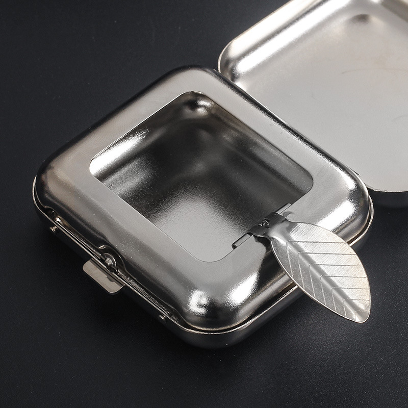 Picture of Mini Metal Ashtray Portable Small Ashtray Outdoor Portable Flap Pocket Pants Ashtray Creative Car Smoking Accessories