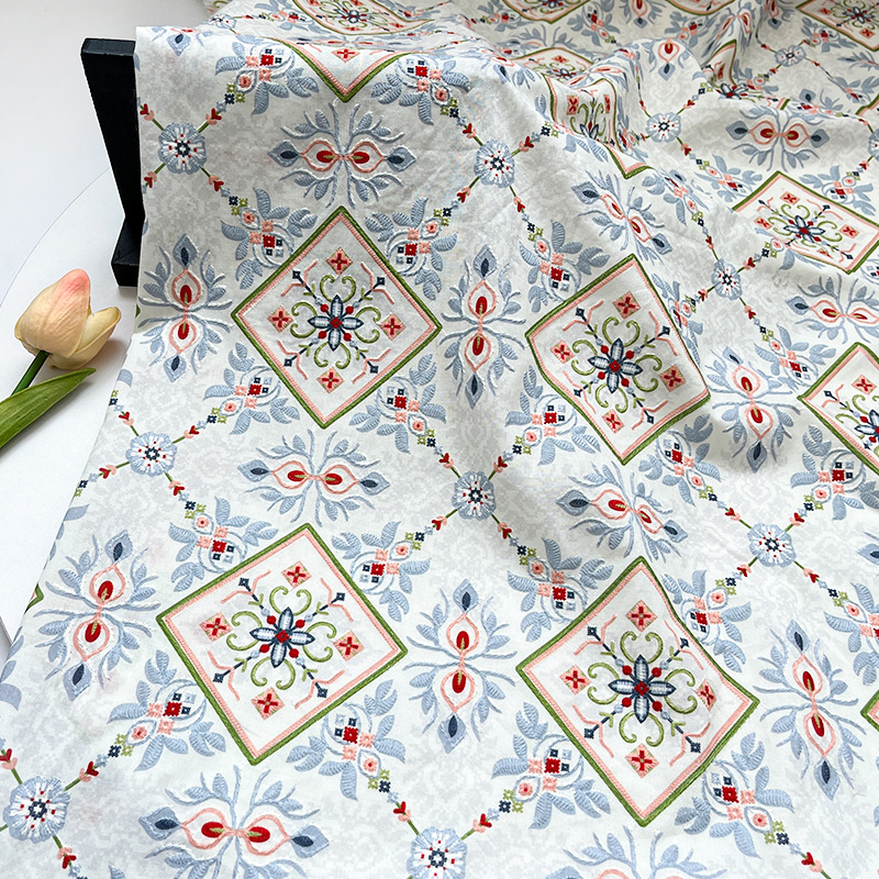 New Chinese Style Digital Print Retro Ethnic Embroidery Fabric 1.0m Price Cheongsam Dress Fabric