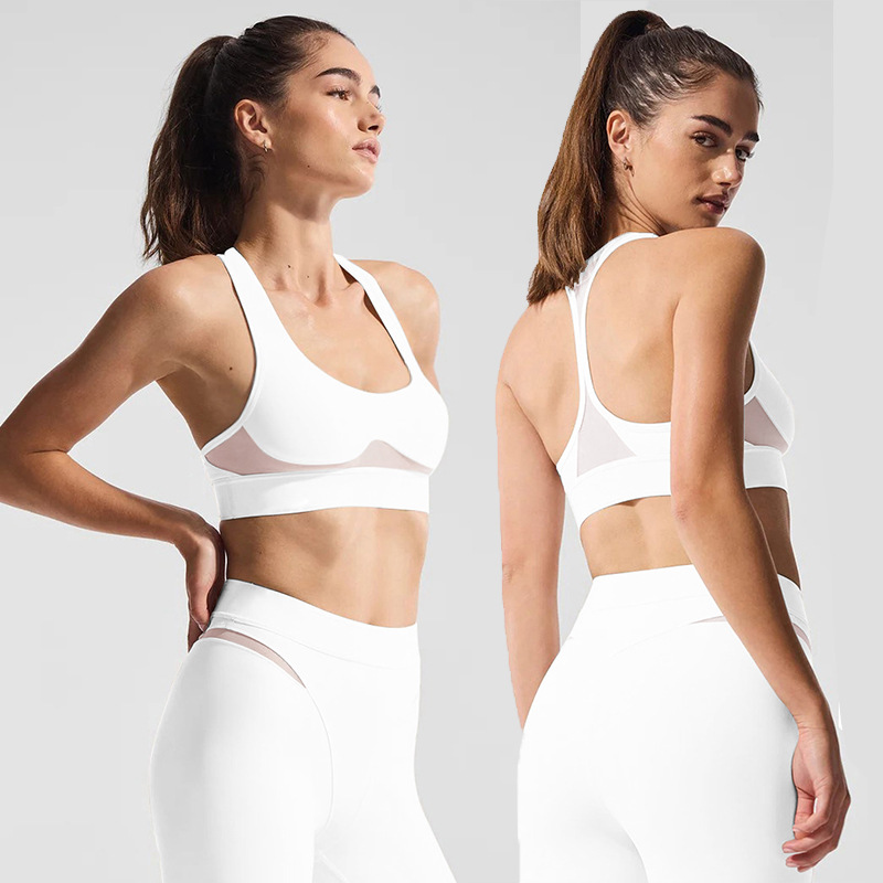Cross-Border European and American Mesh Yoga Suits, Fashionable Tight Tops, Yoga Clothes, Women's Fitness Running Yoga Pants