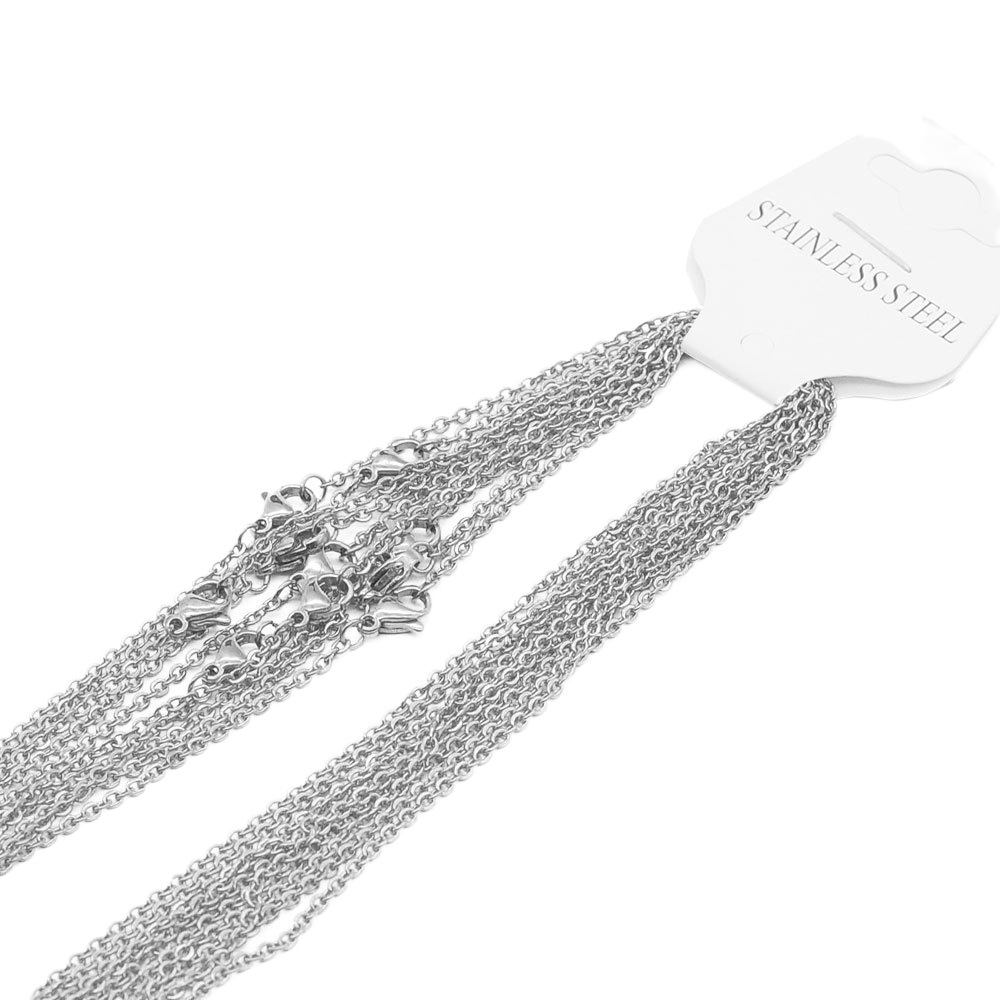 Qimu Stainless Steel O-Shaped Chain Flat Cross Necklace DIY Titanium Steel Jewelry Plain Chain 40-55cm 10 Card Packaging