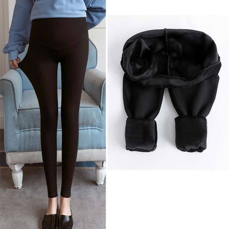 in stock Pregnant Women's Leggings Autumn and Winter fleece-lined Thickened Silver Fox Velvet Pants Leggings Abdominal Pants Pregnant Women's Pants Trendy Pants