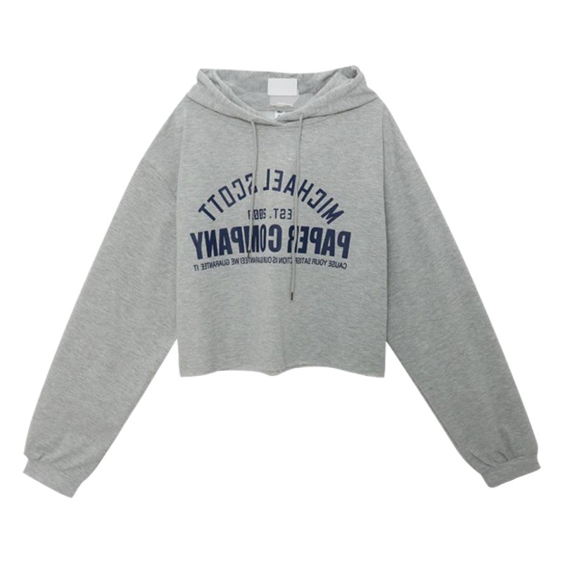 Thin Sweatshirt for Women 2025 Autumn New Korean Style Letter Print Student Short Top Hooded Jacket Ins Trend