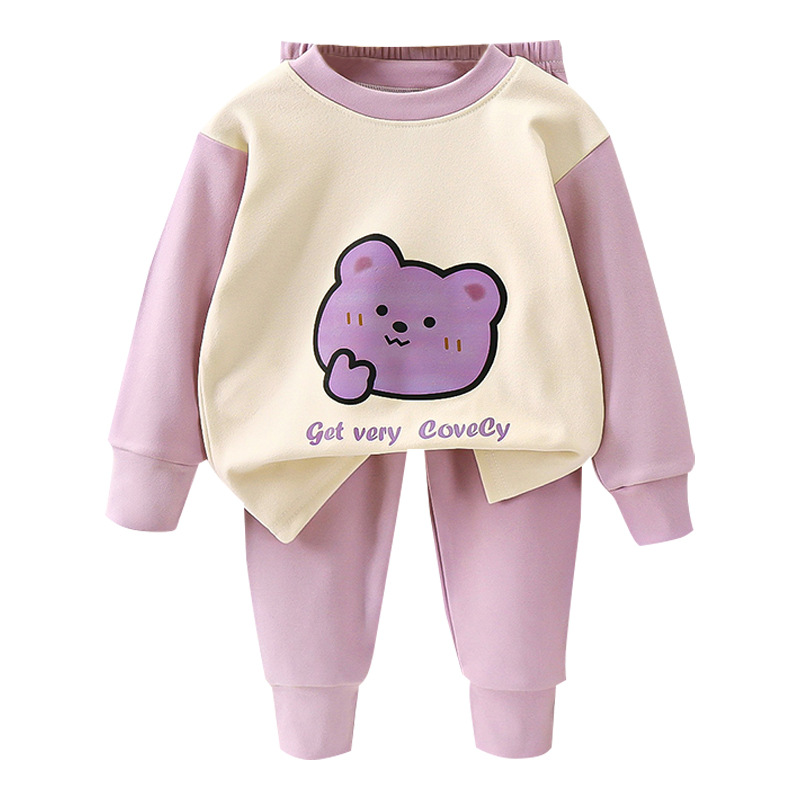 Picture of Children's Underwear suit Double-Sided Fleece Autumn Clothes Autumn Trousers Boys Home Clothes Autumn and Winter Girls' Pajamas Round Neck New