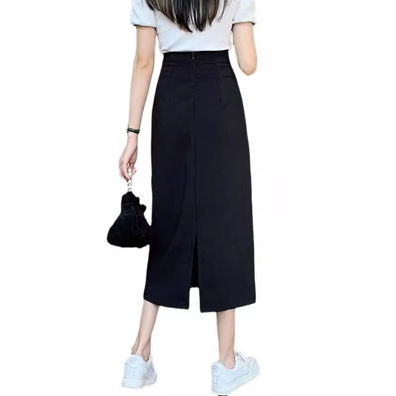 Picture of Plus Size Spring, Summer and Autumn Fat mm High-Waisted Suit Skirt for Women A-Line Slimming Look Design Slit Covering Crotch Black Skirt