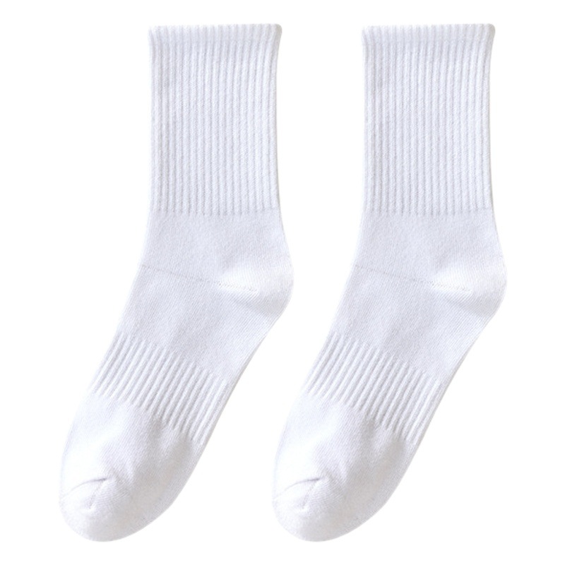 Socks Women's Autumn and Winter Mid-length Socks Women's Japanese Style Solid Color Stacking Socks Instagram Style Trendy Waist Sports Socks Black and White Stockings
